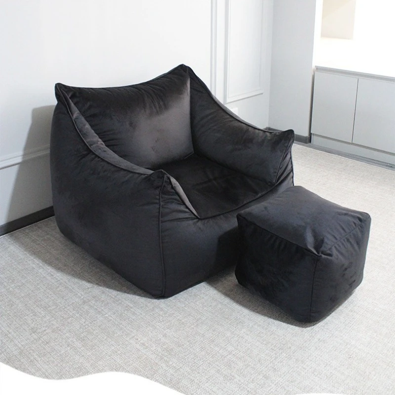 High end lazy bean bag sofa, skin friendly Dutch velvet fabric single sofa with footstool, sponge filled compression sofa