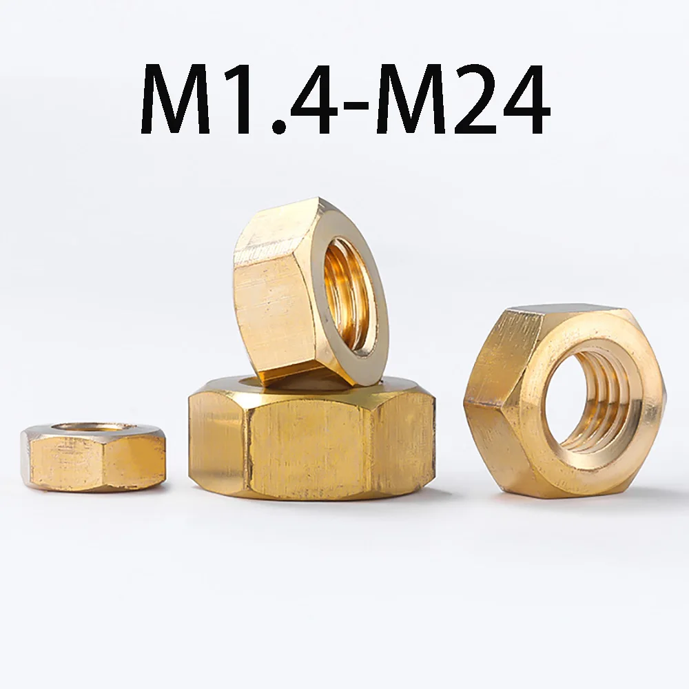 Brass Hex Nut M1.4 M1.6 M2 M2.5 M3 M4 M5 M6 M8 M10 M12 M14 M16 M18 M20 M22 M24 Solid Brass Copper Hex Hexagon Metric Nuts