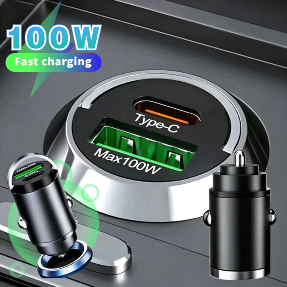 100W USB Car Charger Lighter Fast Charging Adapter With USB Type C Car Phone Port For iPhone Samsung Xiaomi Quick Charge QC 3.0