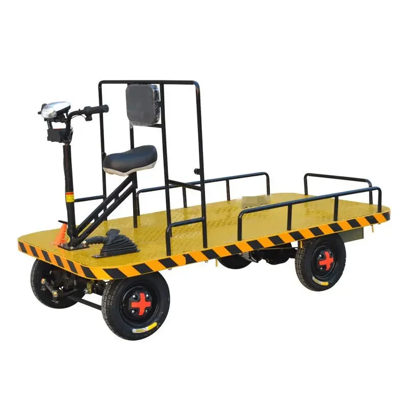 Electric Drive On Platform Truck with Seat 4 Wheel Battery Powered 1 Ton Cargo Flat Transporter Professional Moving Dolly