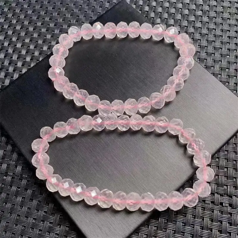 8MM Natural Rose Quartz Facted Bracelet Round Beads Crystal Reiki Healing Stone Fashion Jewelry Gift For Women Men