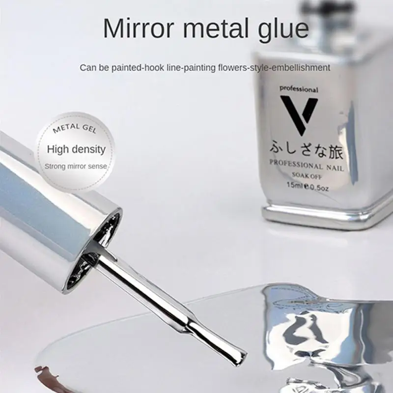 5/3/2/1PCS Metal Mirror Glue Silver Gel Nail Polish Nail DIY Art Color Drawing Line Flower Manicure Accessories Nail Charms