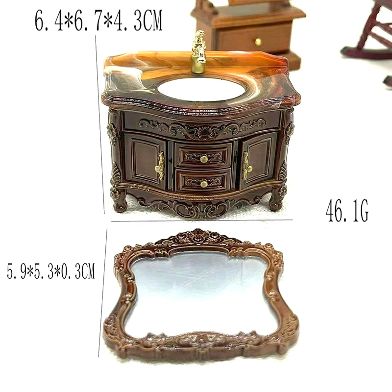 Dollhouse Mini Furniture Basin Sink Mirror Mini Bathroom Scene Home Washbasin Toy Ornament For Doll House Decoration Accessories