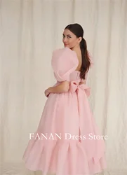 Square Collar Prom Dress Pink Customized Organza Wedding Evening Dresses Formal Dress Puff Sleeves  Party Dress Evening Gowns