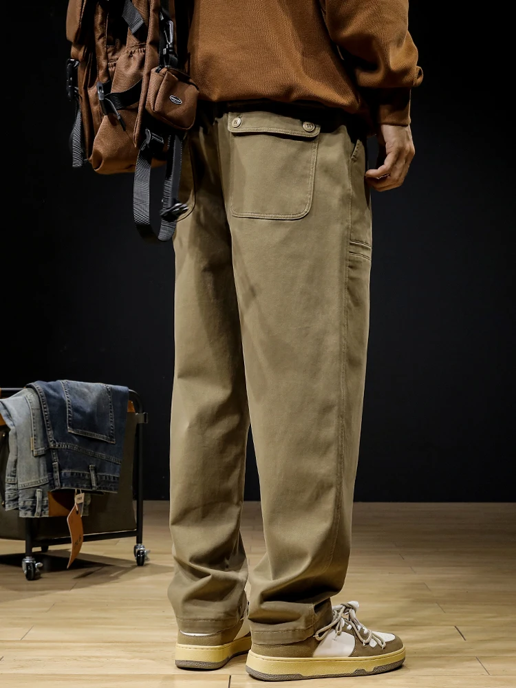 

Брюки для работы в стиле ретро в американском стиле, мужские свободные прямые брюки с широкими штанинами, повседневные брюки на подкладке, осень-зима, моя