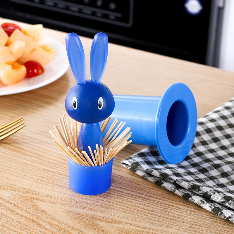 Lovely Cartoon Rabbit Toothpick Holder Press Type Cotton Swab Storage Box Cute Dustproof Toothpicks Organizer