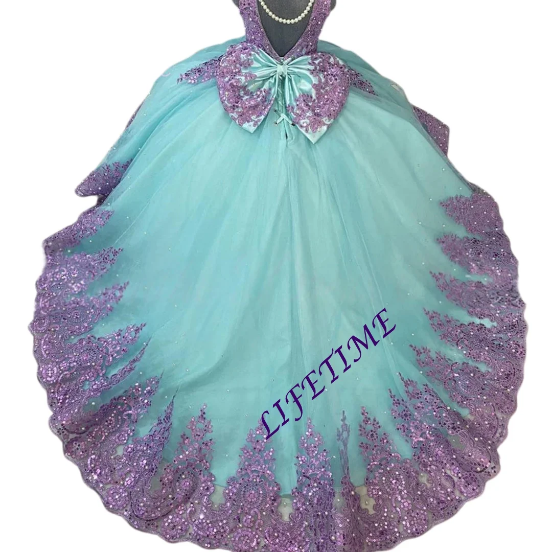 

CustomizedFlower Girl Dress For Wedding Tulle Puffy Lace Applique Pearls Sequins Child First Eucharistic Birthday Party Dresses