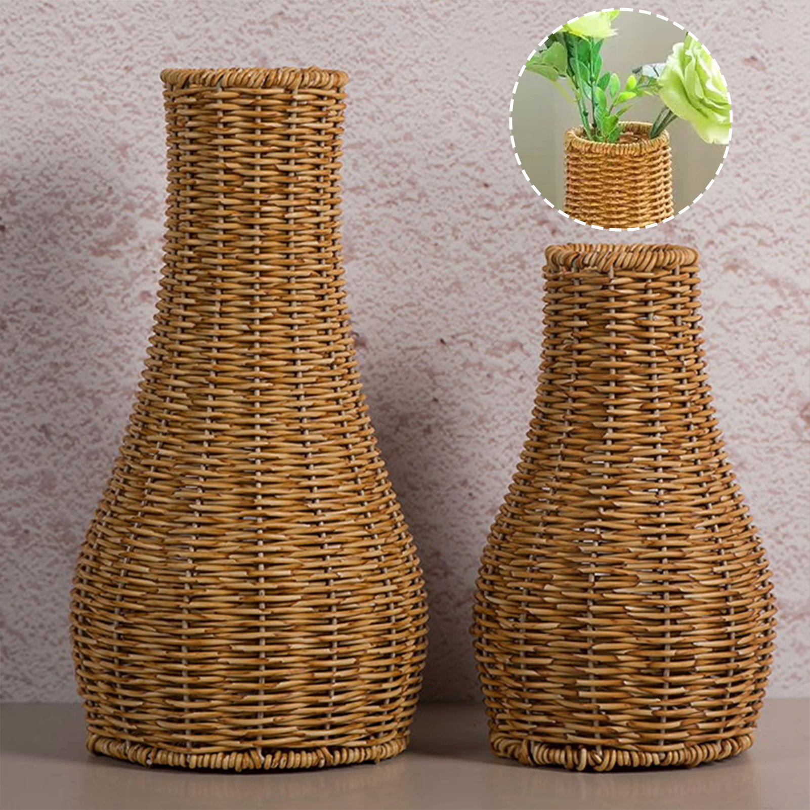 Hand-Woven Imitation Rattan Vase,Vintage Inspired Decorative Vase,Minimalist Handcrafted Flower Vase,Table and Room Decoration