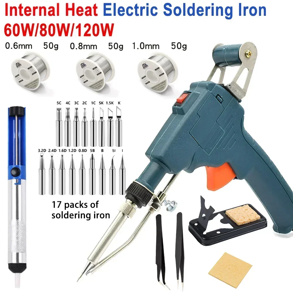 

110V/220V 60/80/120W Manual Soldering Iron Tip Tin Gun Internal Heat Electric Tin Welder Welding Machine Solder Gun Tool Set