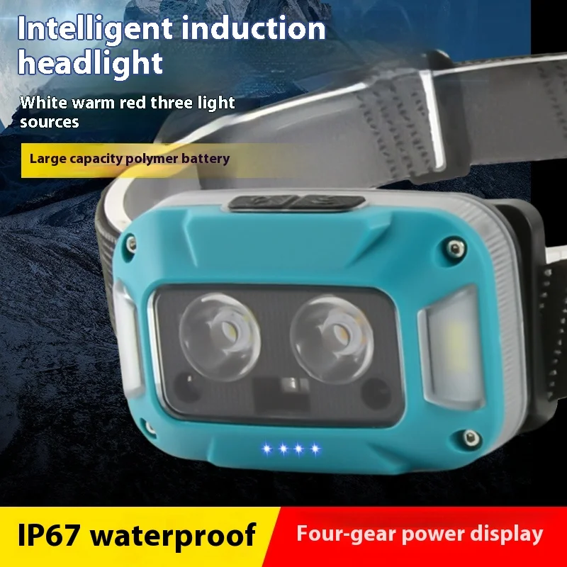 

USB C Rechargeable Headlights Motion Sensor Digital Power Display Headlamp Portable Head Lamp Fishing Forehead Flashlight Porta