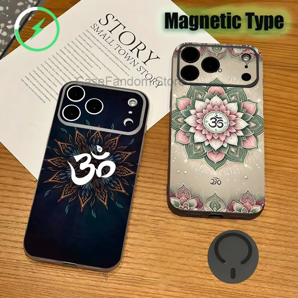 

Yoga Aum Om Mandala Elegant Shockproof Transparent gray Phone Case For iPhone 17,16,15,14,13,12,Pro,Max,Plus,Magnetic Charging