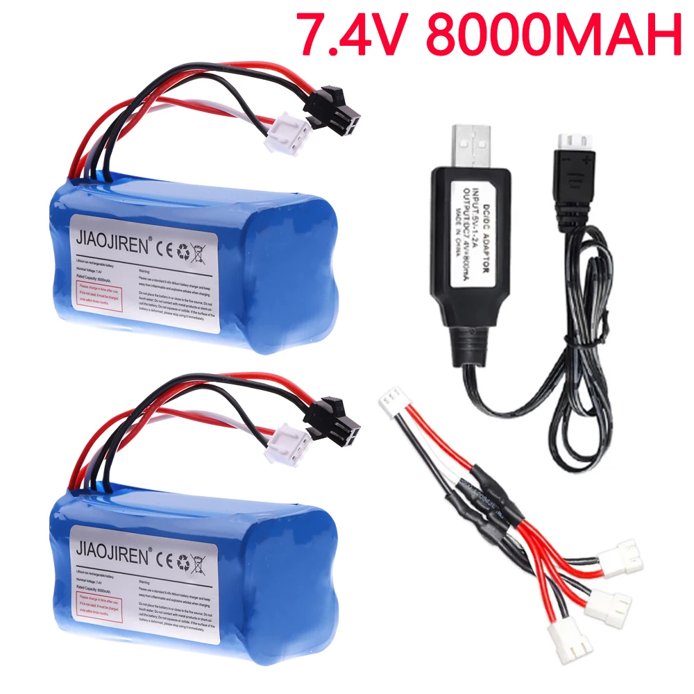 7.4V 8000mAh Li-ion battery SM plug and charger for MN99S D90 U12A S033g Q1 H101 H103 RC Electric Construction Excavator parts