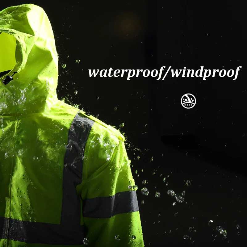 Hi Vis Construction Bomber Jackets Waterproof with Pockets and Zipper Hi Vis Reflective Winter Bomber Safety Rain Coat