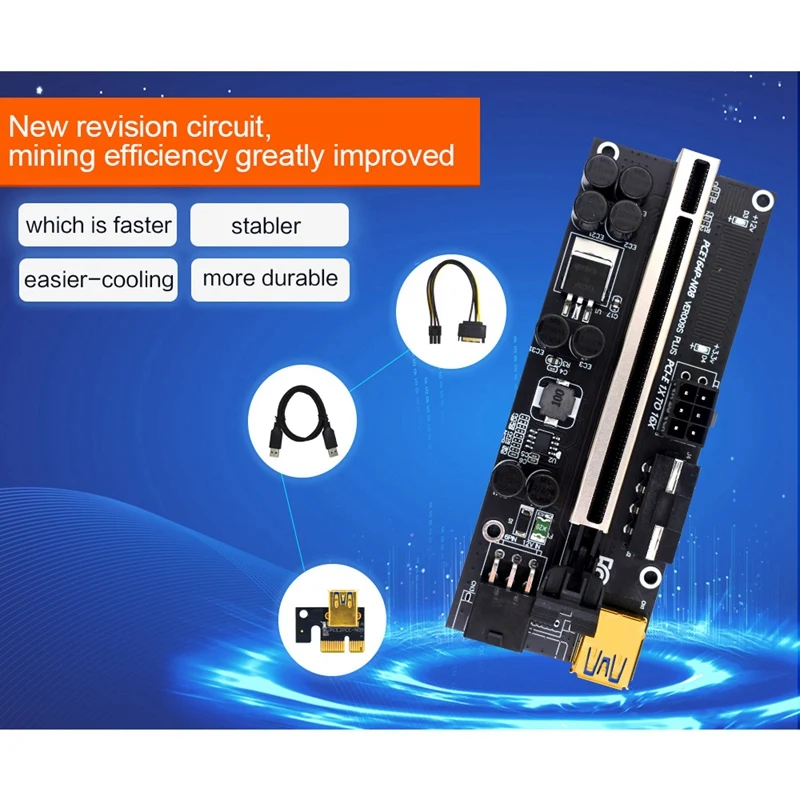 Upgraded VER009S Plus PCI-E PCIE Riser Card Ver 009S USB 3.0 SATA 15Pin To 6Pin Adapter For BTC Mining Miner