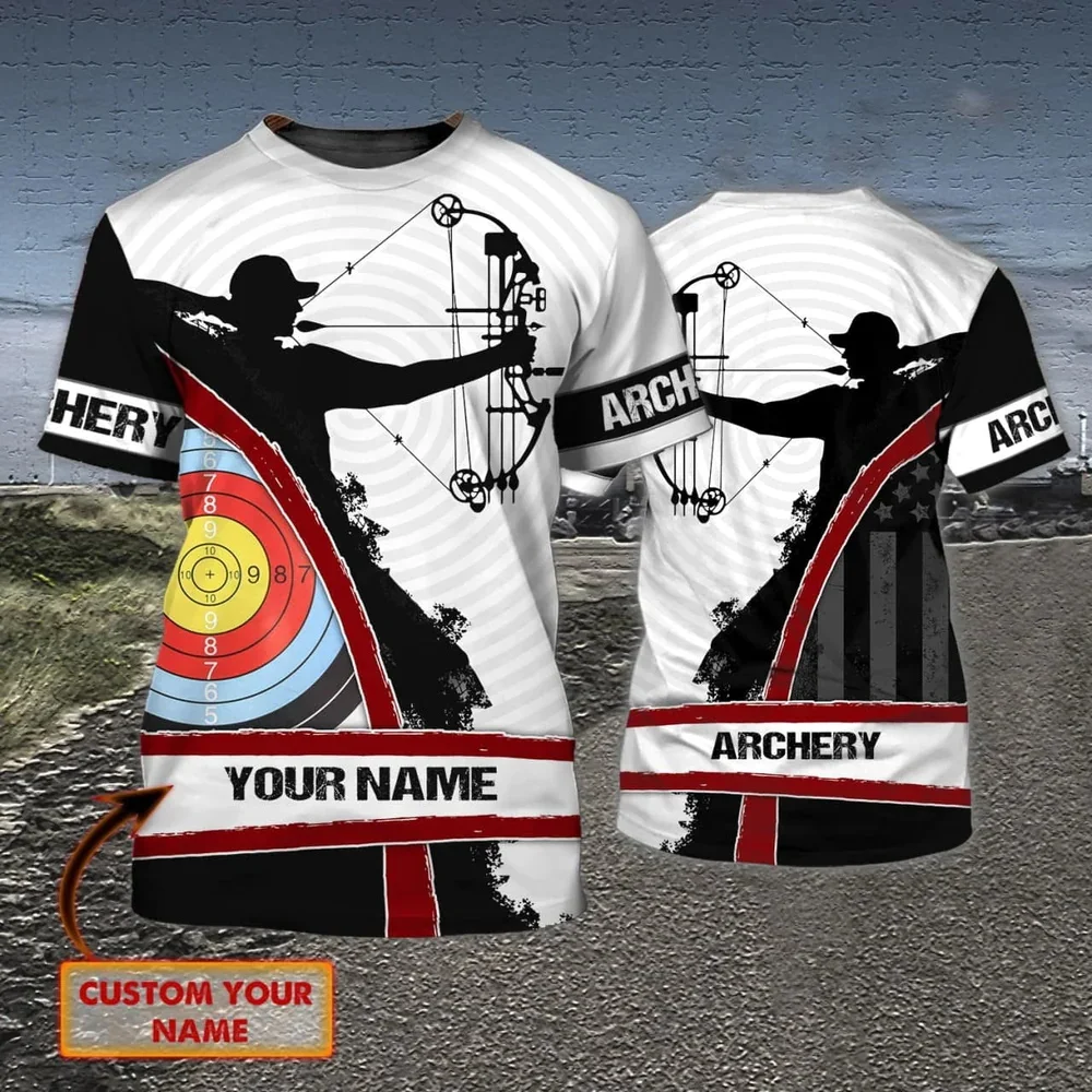 

Fashion Archery Sports Men's T-Shirts Personalization Name 3D Print Tees Summer Casual O-neck Short Sleeve Tops Street Clothing