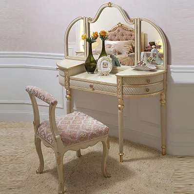 dressing table, beige gold-painted dressing table, European vanity mirror