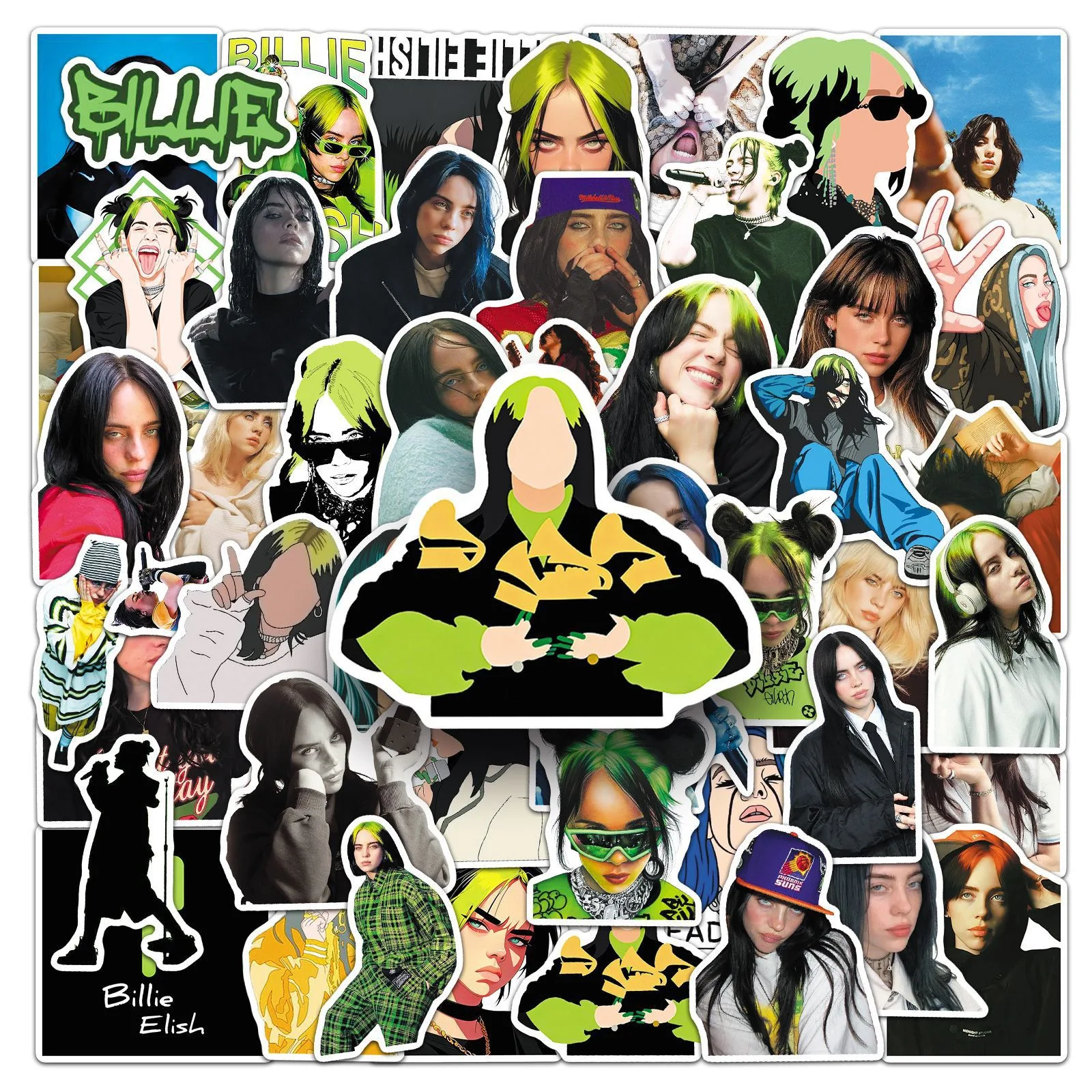 50pcs Billie Eilish Stickers Singer Billie Eilish Stickers Decorative Handbooks Stationery Cups Computer Waterproof Stickers
