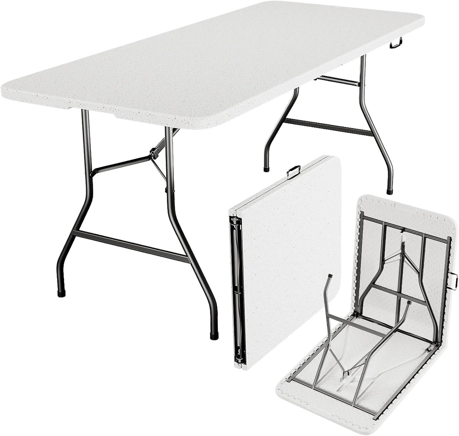 Folding Table 6ft - Heavy Duty Plastic Table with Handles, Foldable and Portable, Multi-Use Table for Outdoor, Dining, Weddings, Events, Indoor, Picnics, Camping, Parties (White)