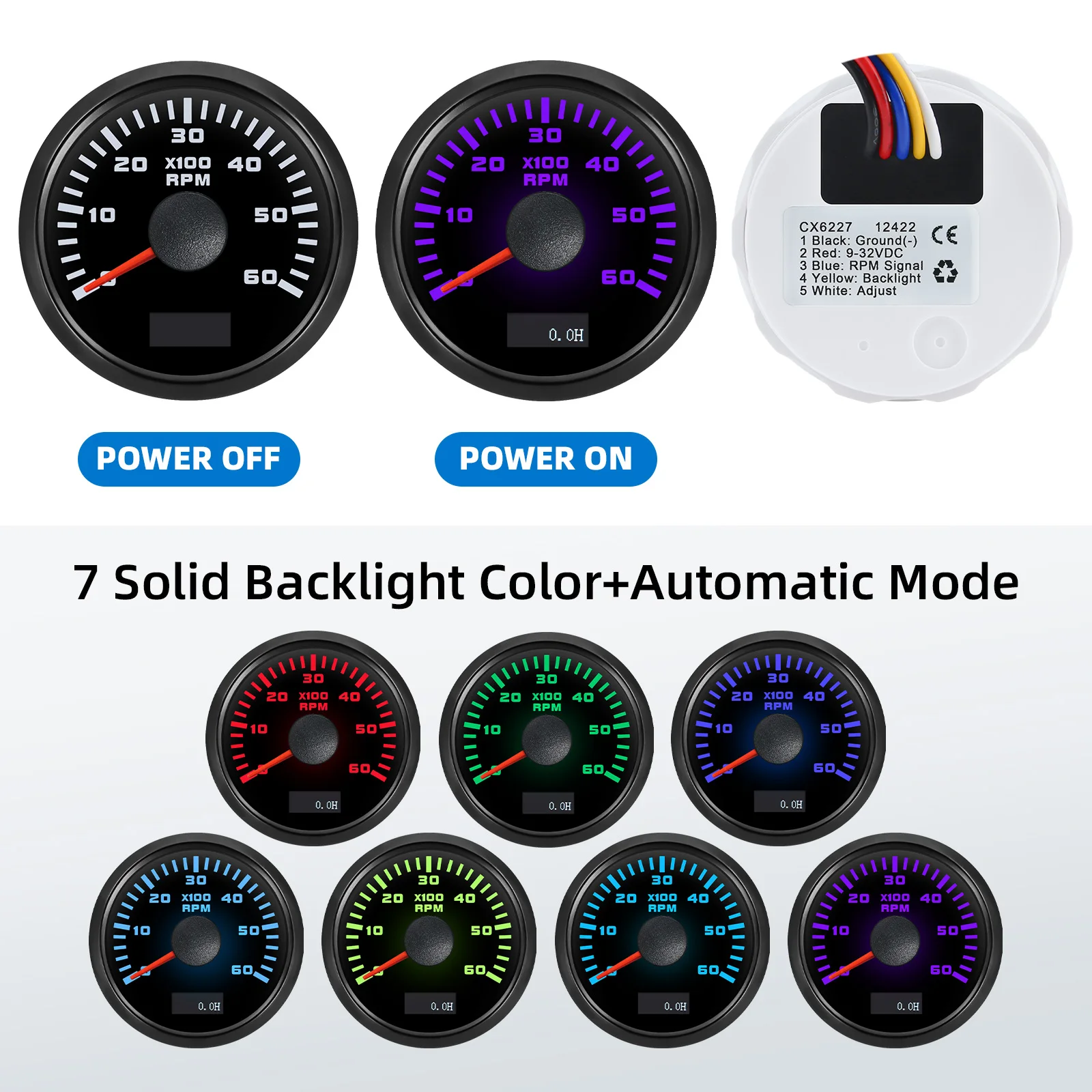 7 farbe Hintergrundbeleuchtung 52mm Tachometer Gauge 3000/4000/6000/7000/8000 RPM Tacho Gauge Wasserdichte Meter Für Marine Auto 12V 24V – Detail 9
