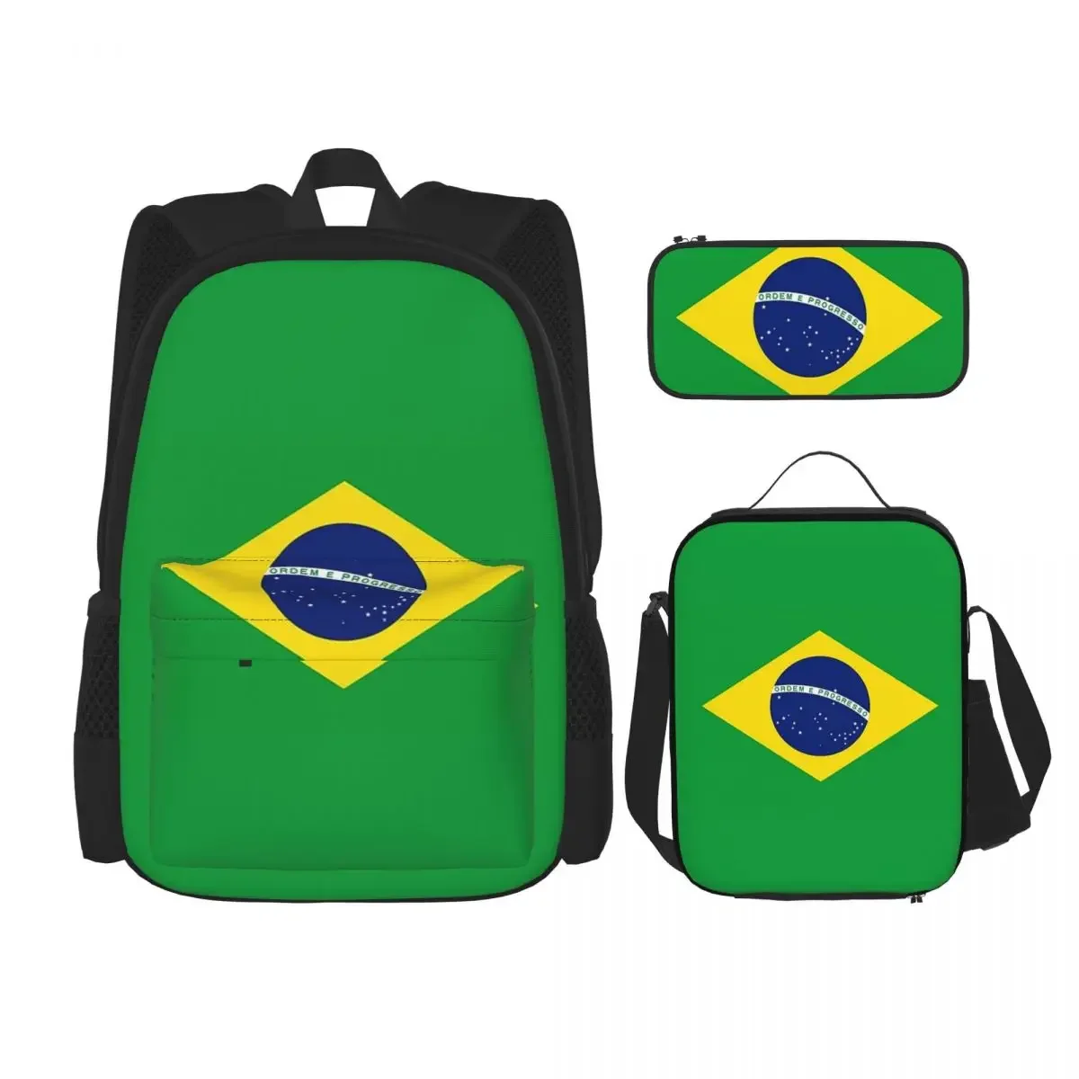 

Brazil National Flag Backpacks Boys Girls Bookbag Children School Bags Cartoon Kids Rucksack Lunch Bag Pen Bag Three-Piece Set