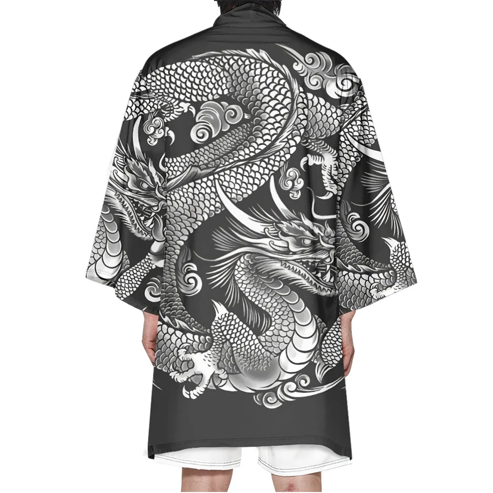 

Autumn Samurai Kimono Cosplay Japanese Fashion Long Kimono Unisex Haori Kimonos Retro Dragon Print Robe Cardigan Yukata