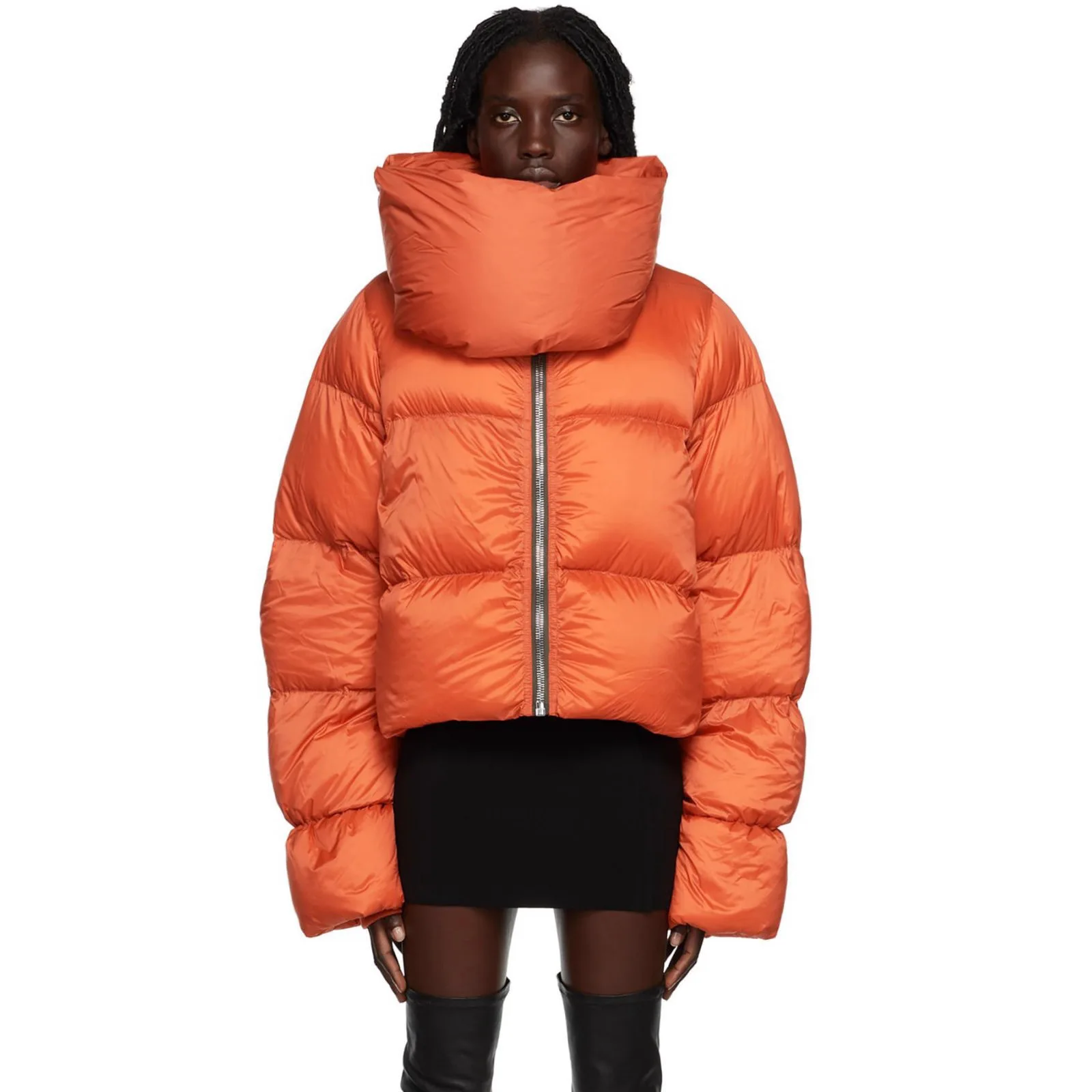 Winter Style Long Sleeve Short Length Zipper Closure Solid Color Fashionable High Collar Scarf Design Women's Cotton Jacket Coat