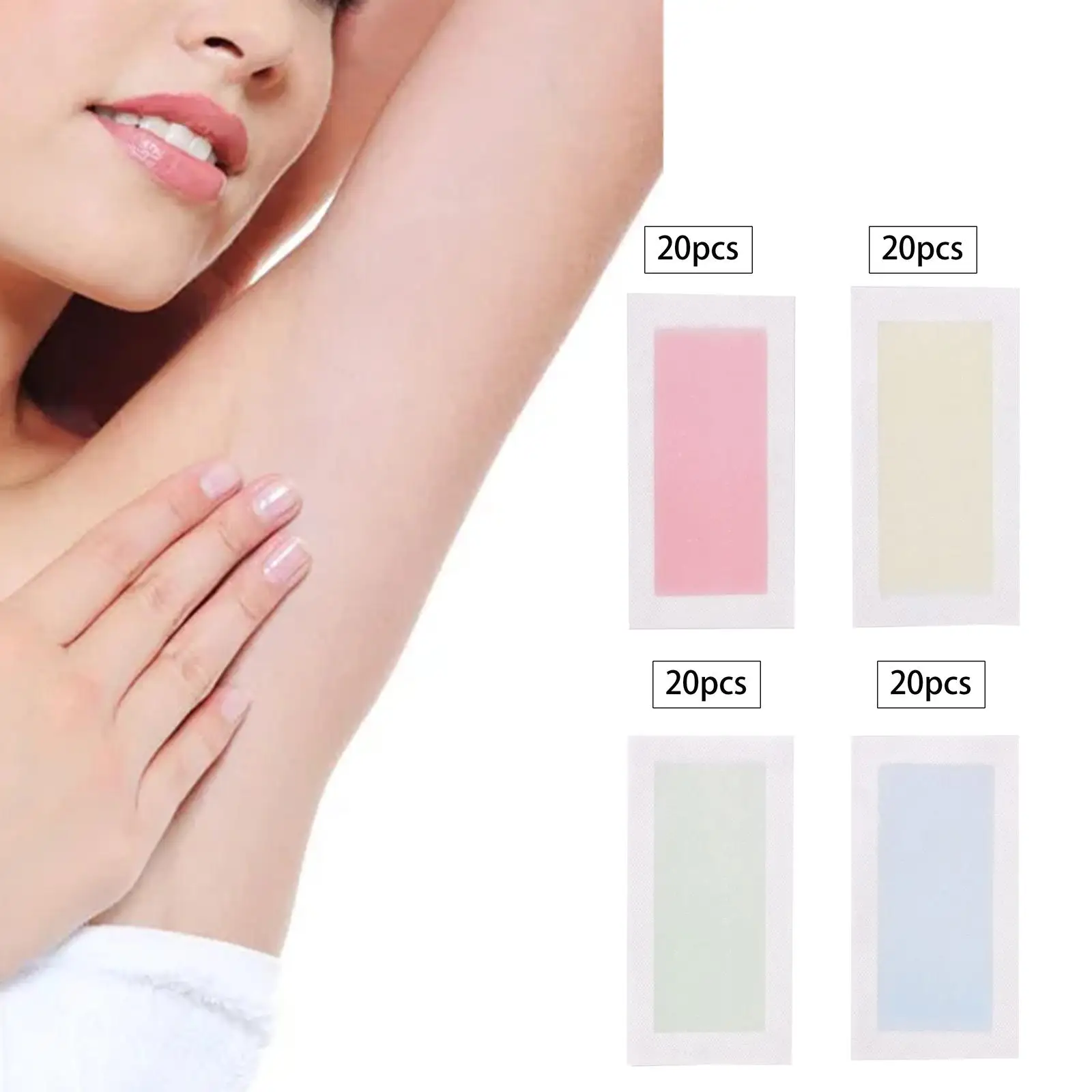 

20Pcs Facial Wax Strips Ready to Use All Skin Types Waxing Strips Hair Removal Gentle for Underarms Chin Bikini Area Legs Face