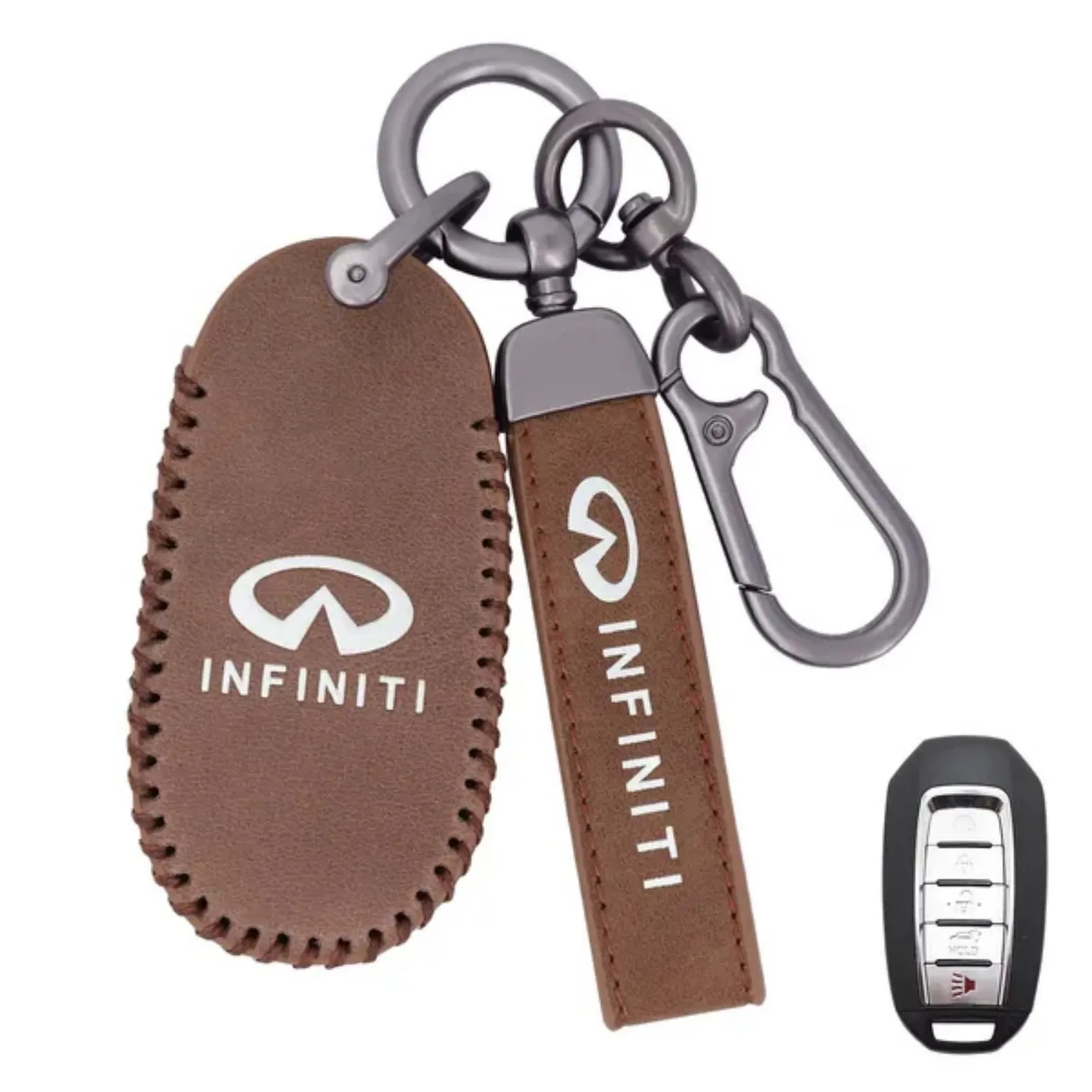 Leather Key Fob Case Cover for Infiniti with Key Chain, Key Holder Replacement Keychain for Infinity EX25 FX35 FX37 X50 G25 G35 G37 Q40 Q50 Q60 Q70 QX50 QX56 QX70 (5 Button) view 6