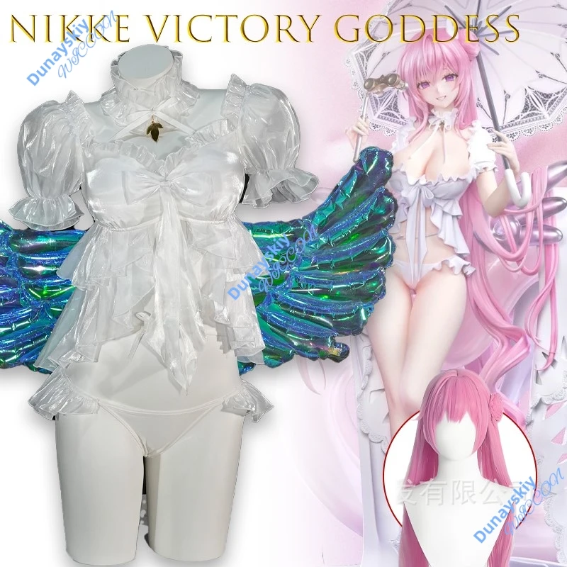 NIKKE دوروثي النصر آلهة أنيمي تأثيري حلي مثير المرأة الأبيض ملابس السباحة شو شعر مستعار الصيف كرنفال ملابس السباحة الزي