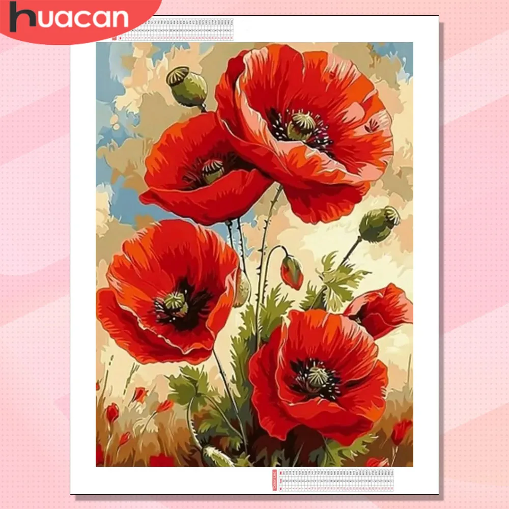 HUACAN Diamond Painting New Poppy Flower Unique Gift Rhinestones Art Craft Mosaic Floral Home Decoration Modern