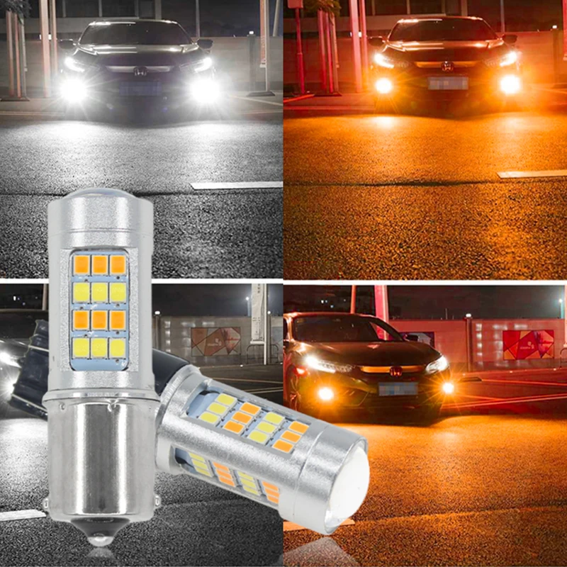 2pcs 2835 42SMD Dual Color LED Lamp 1156 BA15S P21W T20 7443 W21/5W Auto Turn Signal DRL Daytime Running Light Car Accessories