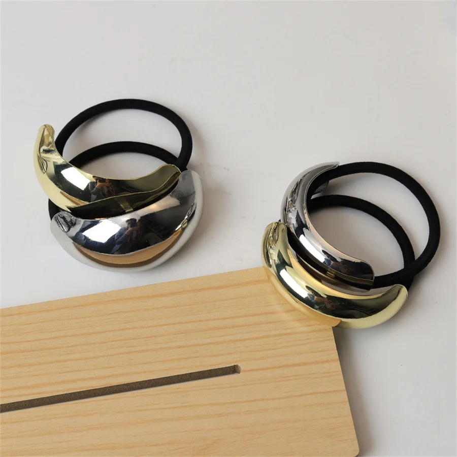 Korean Simple Metal Fashion ellipse Elastic Hair Bands Geometric Hollow Gold Headwear Hair Rope Ties Women Hair Accessories gift