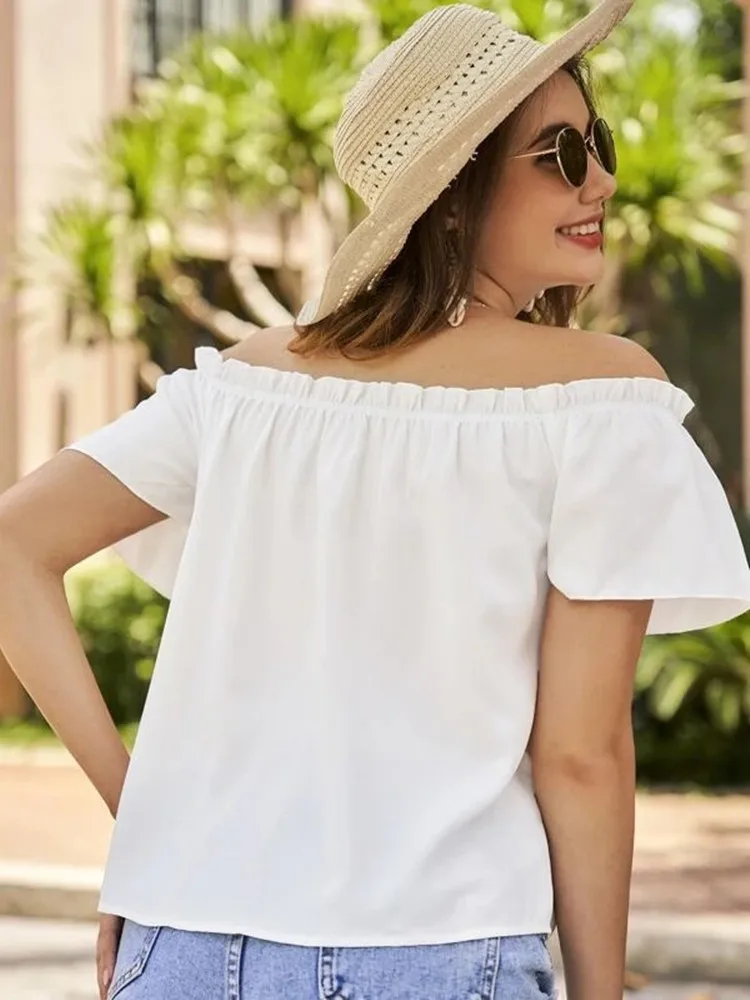 Spring/Summer New Off Shoulder Ruffle Edge Shirt for Women