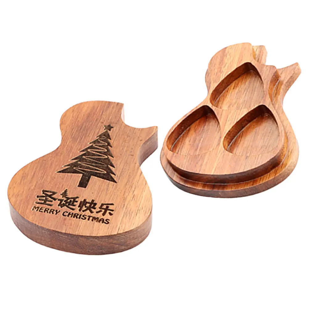 

Guitar Pick Organizer Wooden Box 3 Compartments Natural Wood Grain Creative Design Safe Storage for Guitar Accessories