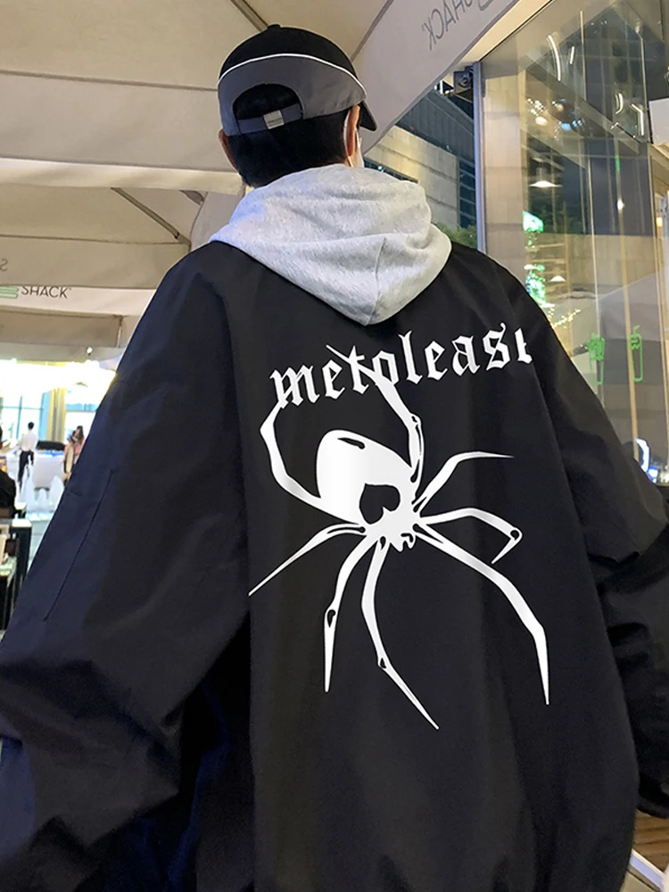 

American Retro Spider Baseball Jaet for Men Spring Autumn Loose Large Size Casual Versatile Fat Guy Coat Polyester Fabric