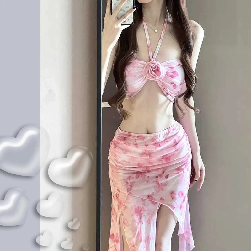 

Women's Long Dress Bikini Halter Neck Swimsuit with Removable Pads Beach Cover Up Flowy Swimsuit for Vacation Body Shaping
