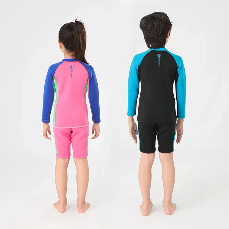 2mm Neoprene Wetsuit For Kids Thermal Swimsuit Two Pieces Boys Surfing Scuba Diving Suit Girls Freediving Swimwear Top Shorts