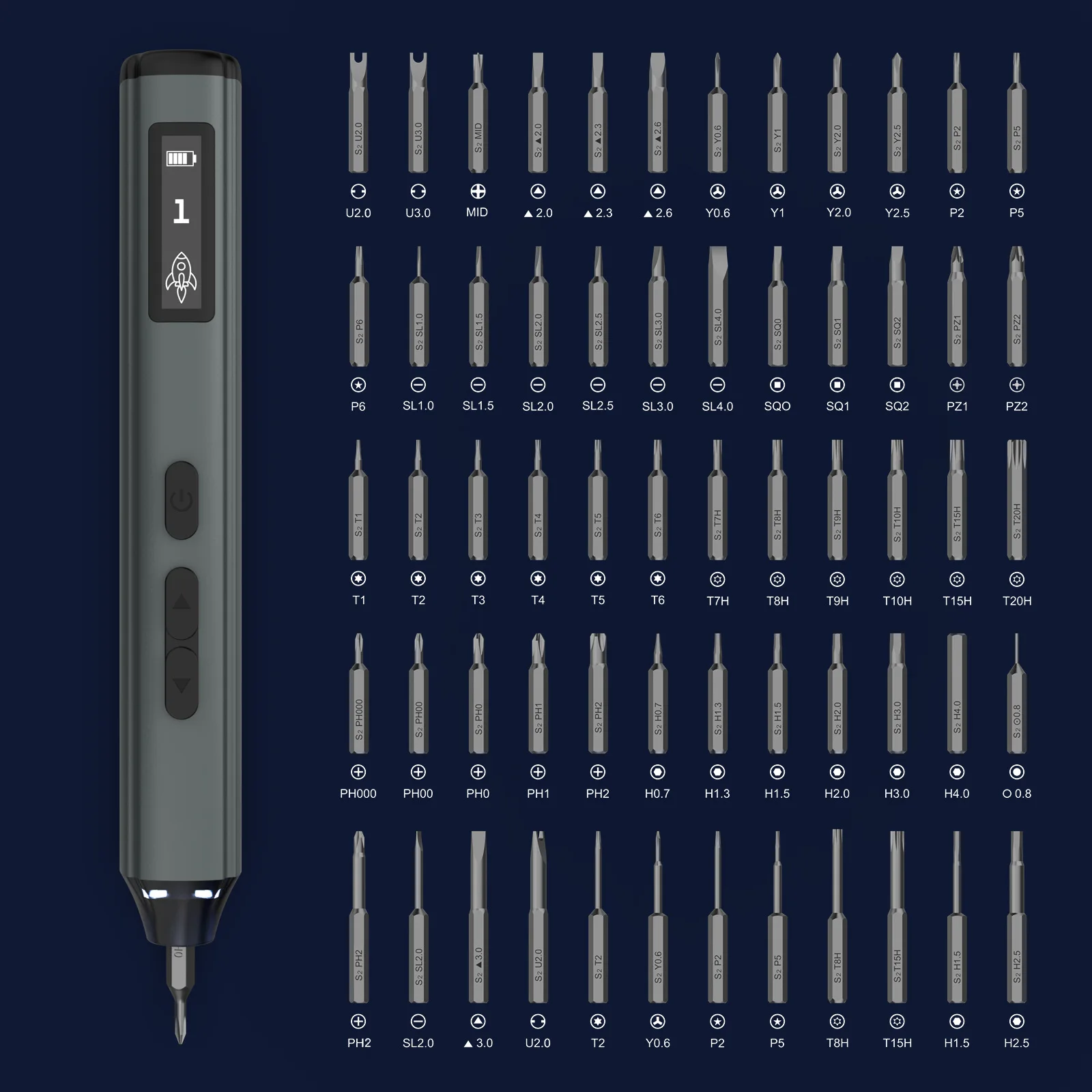 60 in 1 Precision Electric Screwdriver Set with OLED Display, 5 Torque Levels, 60 S2 Steel Bits, 460mAh Rechargeable Battery