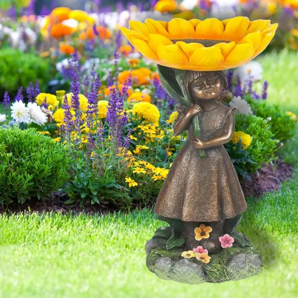 Cute Fairy Resin Craft Sculpture Lightweight Resin Statue Wear-resistant Yellow Sunflower Decoration Statue for Lawn