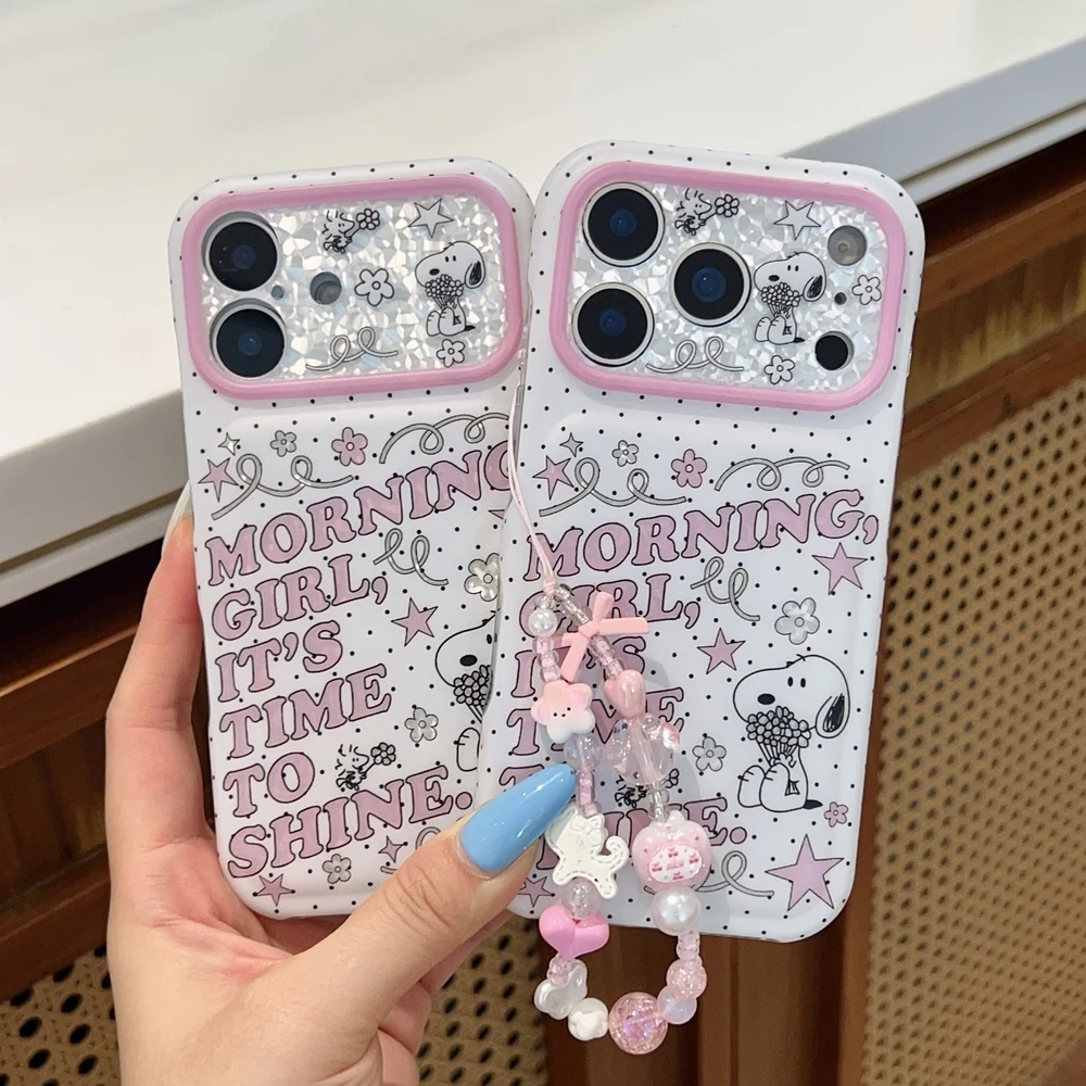 Cute Cartoon Peanut Snoopy Letter Phone Case For iPhone 18 17 16 15 Pro Max Cases Shockproof Hard Cover With lanyard view 3