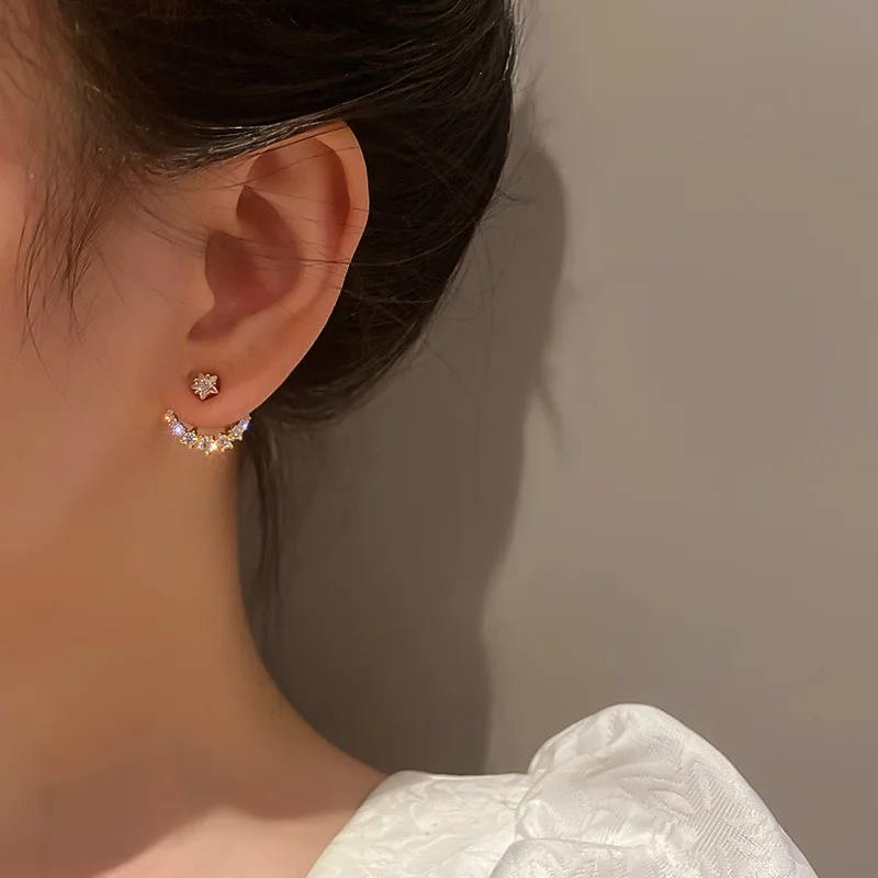 Fashion Zircon Star Moon Earrings for Women Two Ways To Wear Rhinestone Earrings Girls Jewelry