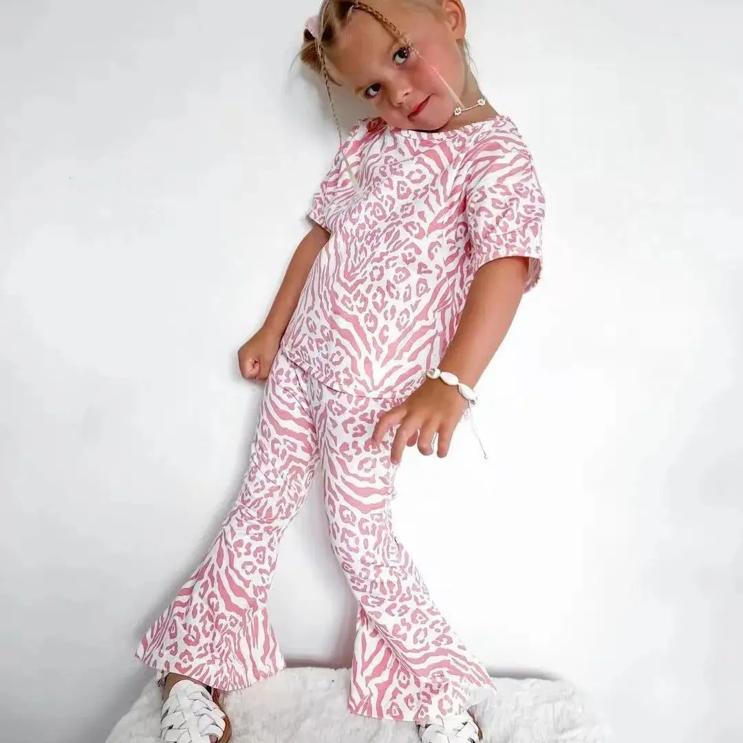 

2025 2pcs Toddler Girl Clothes Set Short Sleeve Top + Pant Summer Kids Girls Outfits For Outdoor Children Clothing For 2-8Y