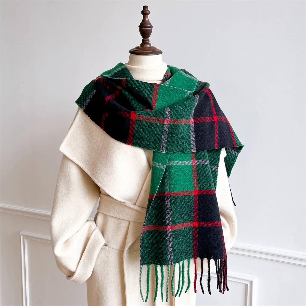 

Plaid Women Scarf Imitation Cashmere Shawl Winter Thick Warm Neckerchief Foulard Echarpe Wrap Designer Unisexe