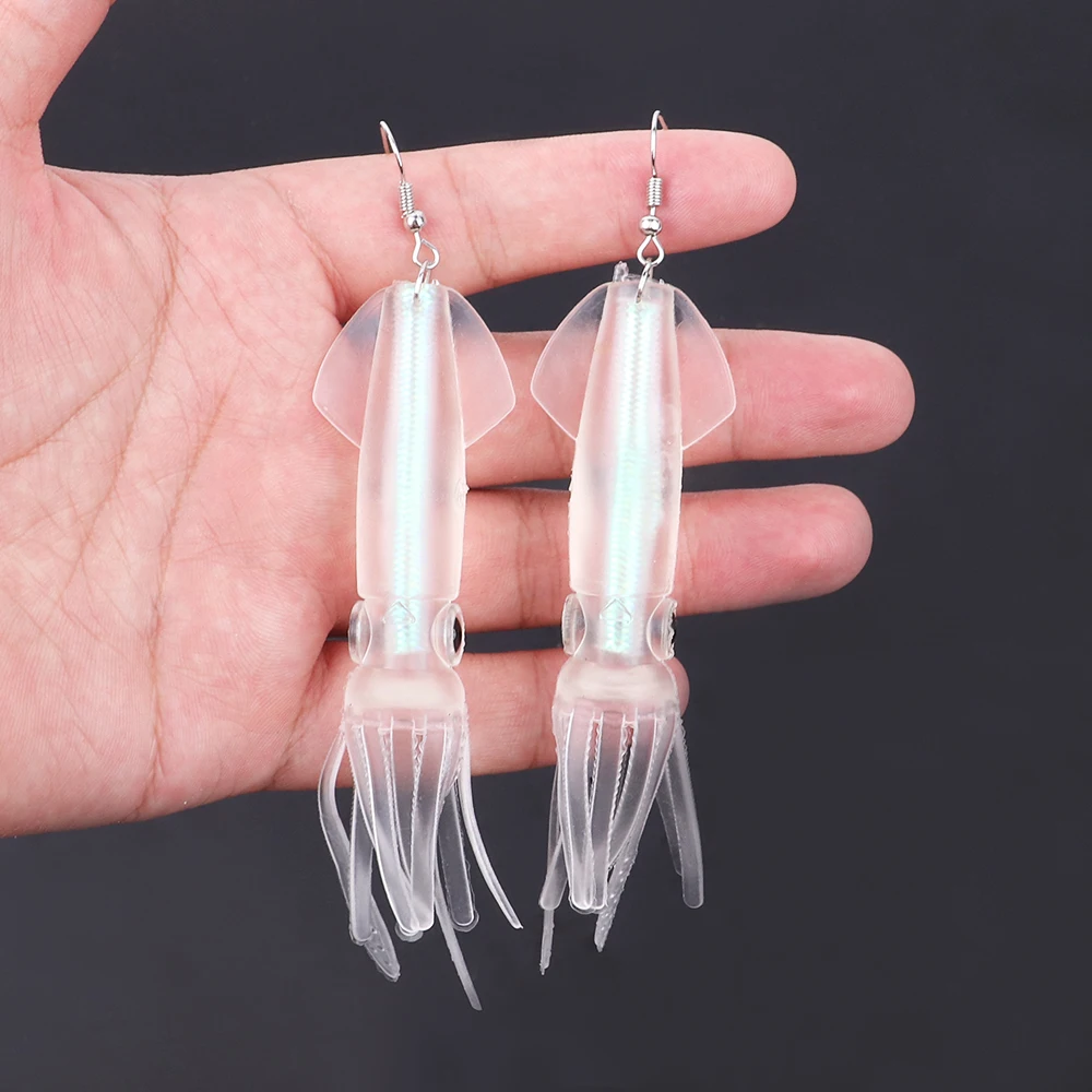 Noctilucence Color Tube Squid Drop Earrings for Women Giant Jelly Bionic Soft Lure Marine Animal Earring Fishing Lovers Gifts
