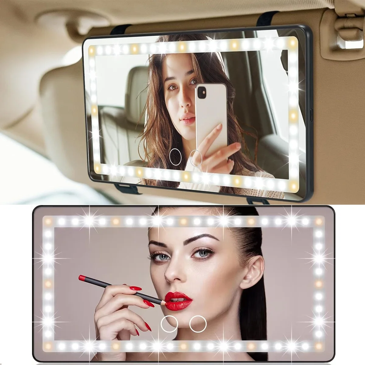 سيارة الشمس كليب على قناع خلفي المرآة البالونية مرآة ماكياج قابلة للشحن التجميل 3 طرق الضوء الساطع قابل للتعديل 60 المصابيح عكس الضوء #1