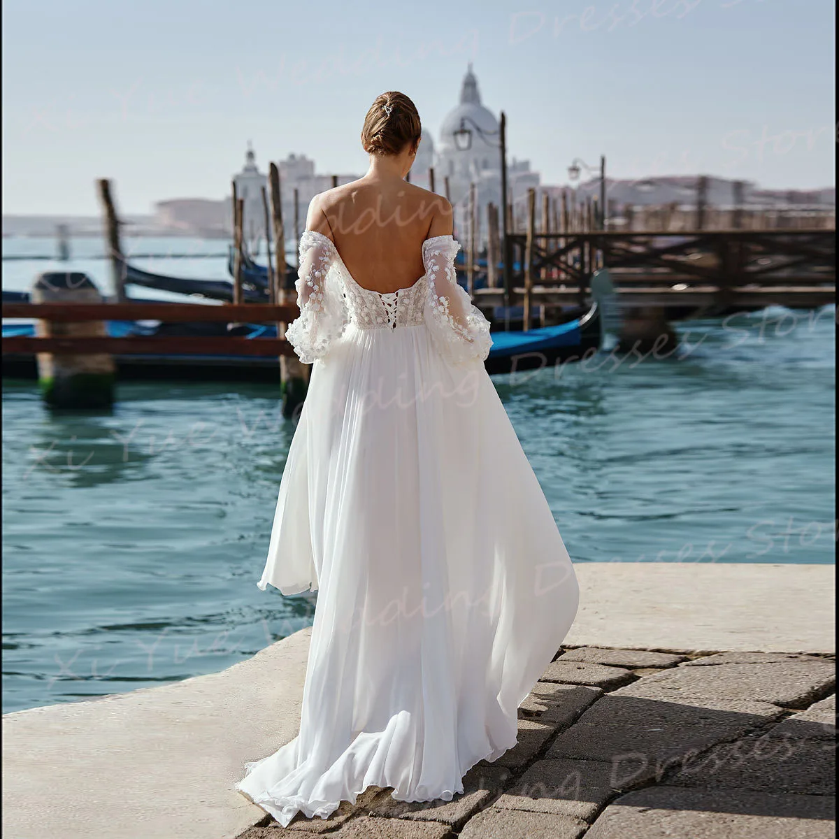 Gorgeous Beautiful A Line Wedding Dresses Lace Up Appliques Long Sleeve Backless Bride Gowns Side Slit For Women Robe De Mariee