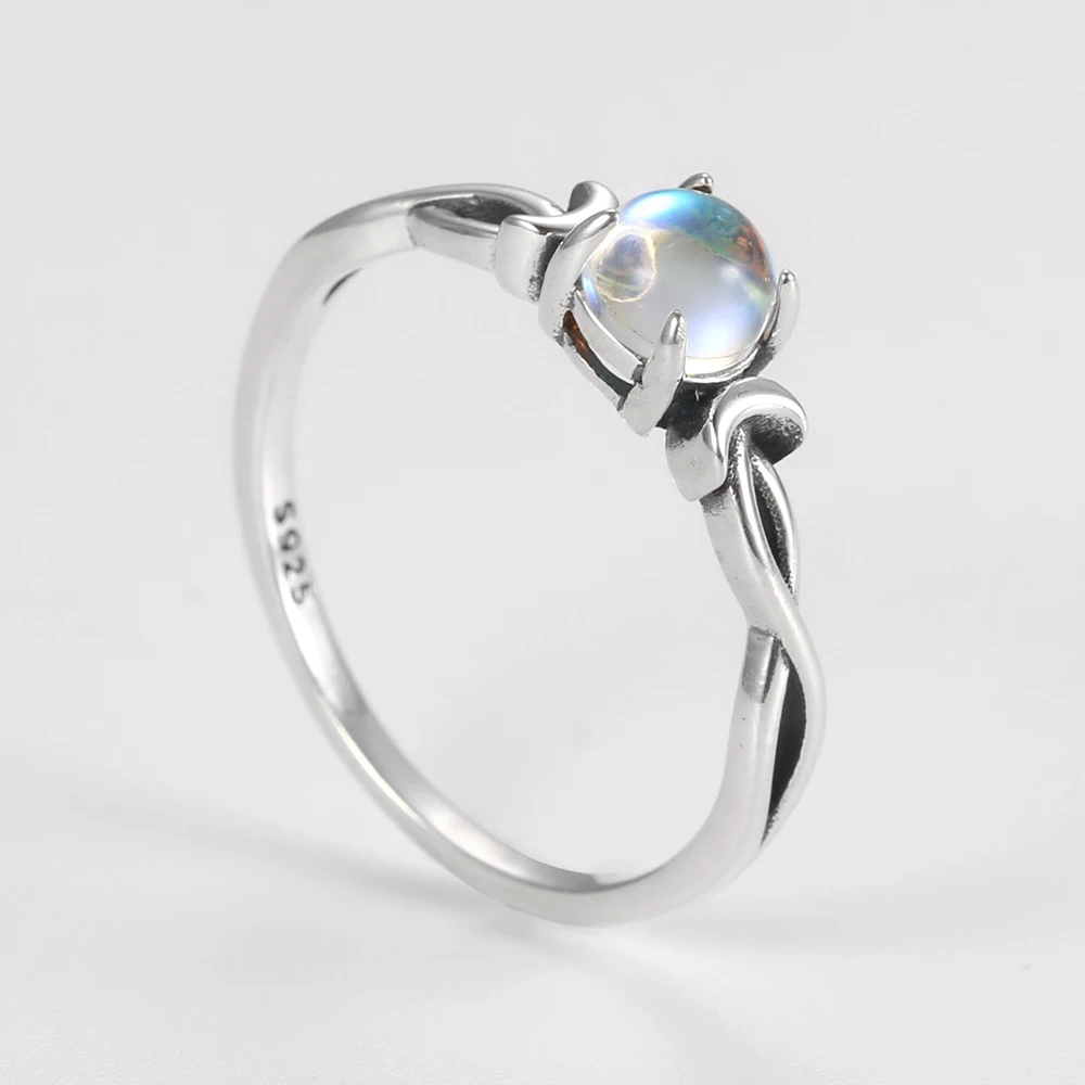 Roru real s925 moonstone anéis de prata anéis de diamante casamento da noiva banda feminino presente anillos compromiso mujer anéis