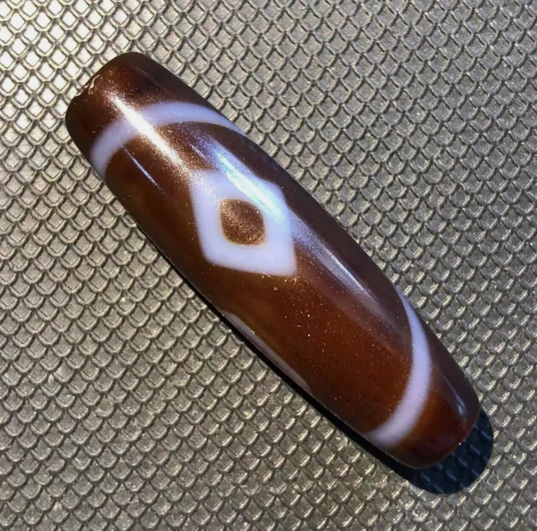 Rare Energy Tibetan Old Agate special King Kong 2Eye Totem dZi Bead 12*40mm