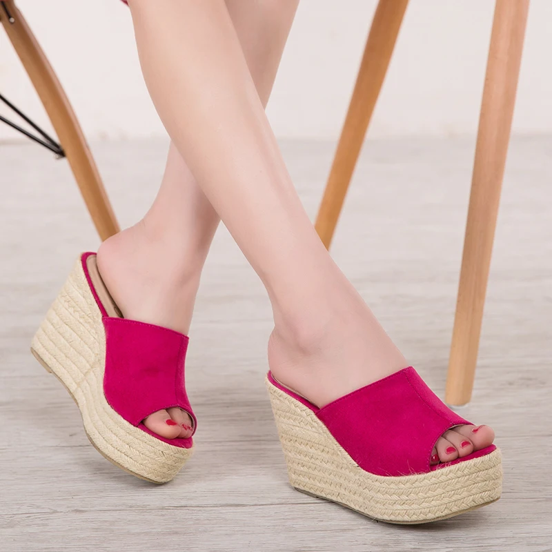 Size 31-43 Women\'s Shoes Summer Wedge Sandals Slippers Platform High Heel Beach Sandals Can Make 9cm Heels