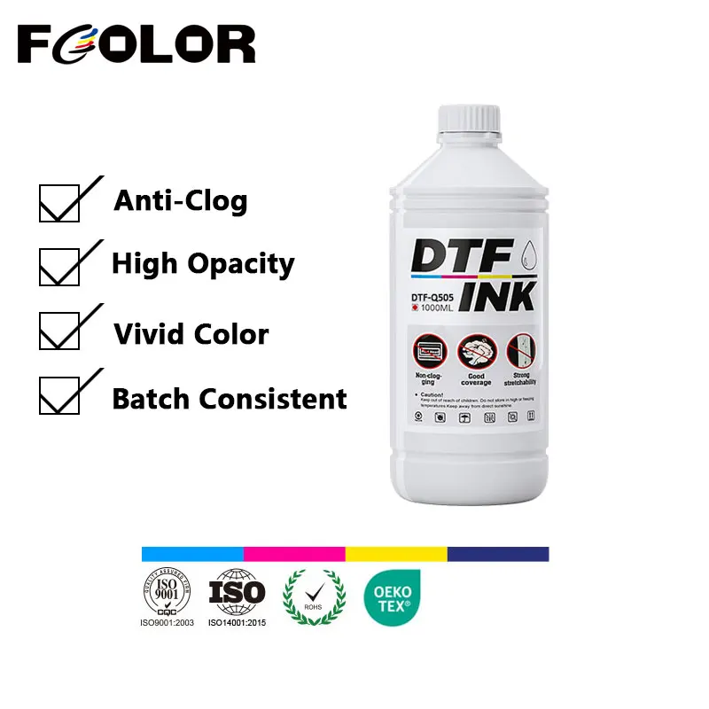 Premium DTF Ink Anti-Settling Clog Free 1L for Epson XP600 I3200 L1800 L805 1390 DTF Printer Direct to Film Transfer Ink